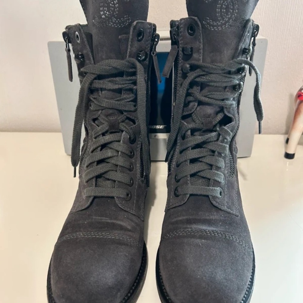 CHANEL Charcoal Lace-Up Ankle Boots - Picture 2 of 5
